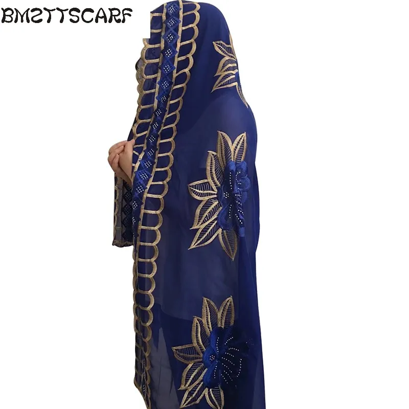 

New African Scarfs muslim embroidery women big chiffon scarf for shawls wraps headscarf nice designer scarf BM441