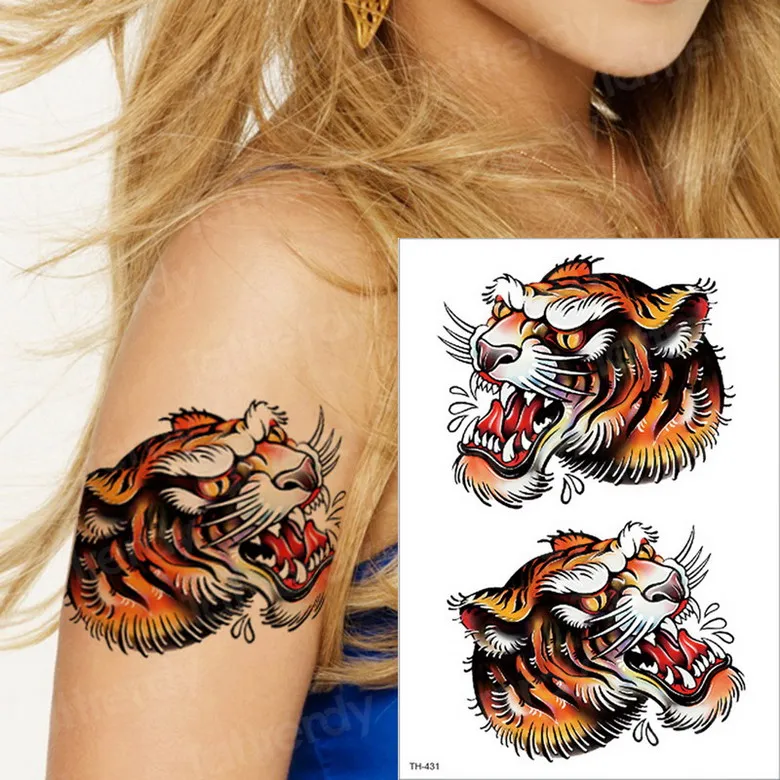 Летний стиль собака волк Татуировка Тигр наклейки женщины грудь нанесение рисунка временная татуировка Мужчины рисунок на руку водостойкое тату животные кошка - Цвет: TH431