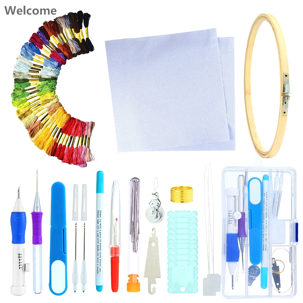 Needle Thread New Tool Kit Pen Knitting DIY Embroidery Sewing Set+50 Punch US