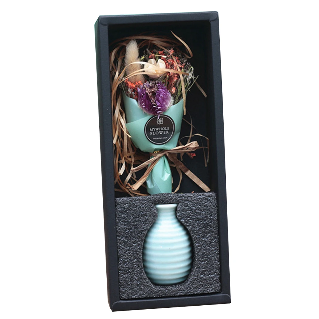 Творческий мини букет пастырской стиль Кристалл трава гербарий подарок белый фарфоровая бутылка Подарочная коробка для День Матери - Цвет: Blue