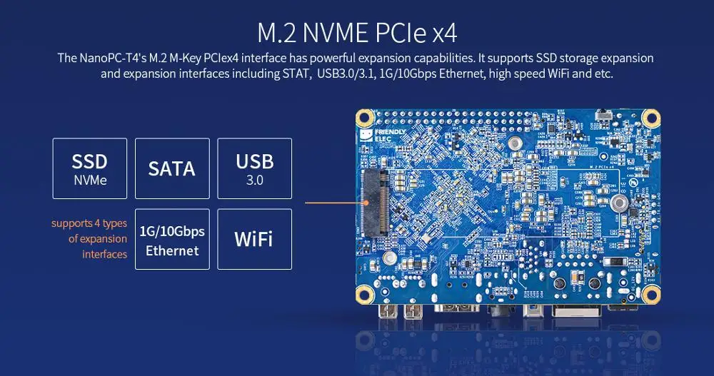 NanoPC T4 Минимальный Rockchip RK3399 Soc 4 Гб ОЗУ 16 Гб eMMC AI и приложения глубокого обучения двухдиапазонный wifi M.2 PCIe NVME