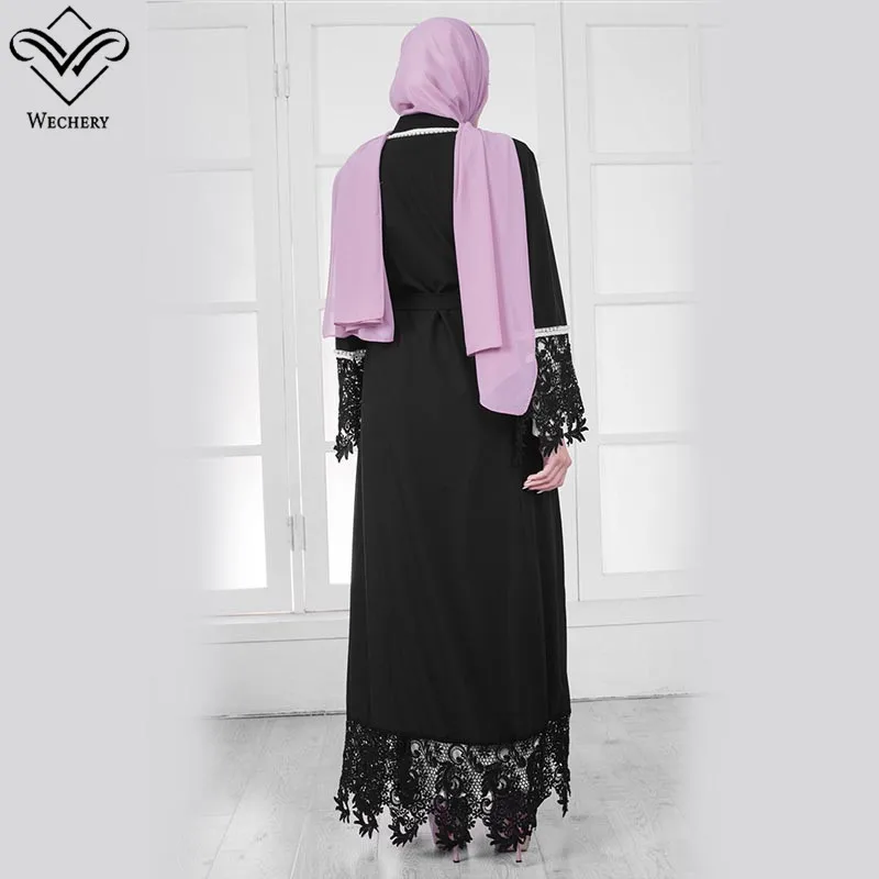 Wechery белое черное мусульманское платье халат хиджаб ислам Кружева цветочные abaya женские макси ислам ic одежда Eid Mubarak одежда