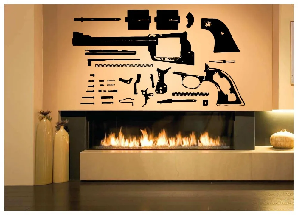 Gun Vinyl Wall Decal Revolver Gun Weapon Pistol Mural Wall Sticker