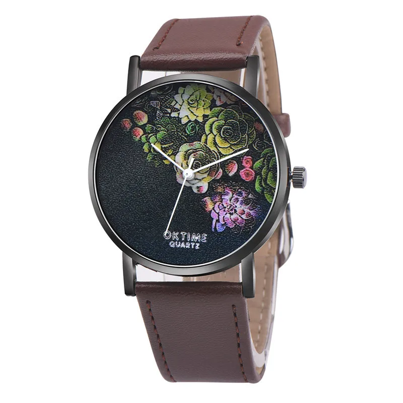 

Hesiod Antique Fashion Unisex Men Women Watch Black Brown Coffee Leather Flower Watches Students Sport Watch