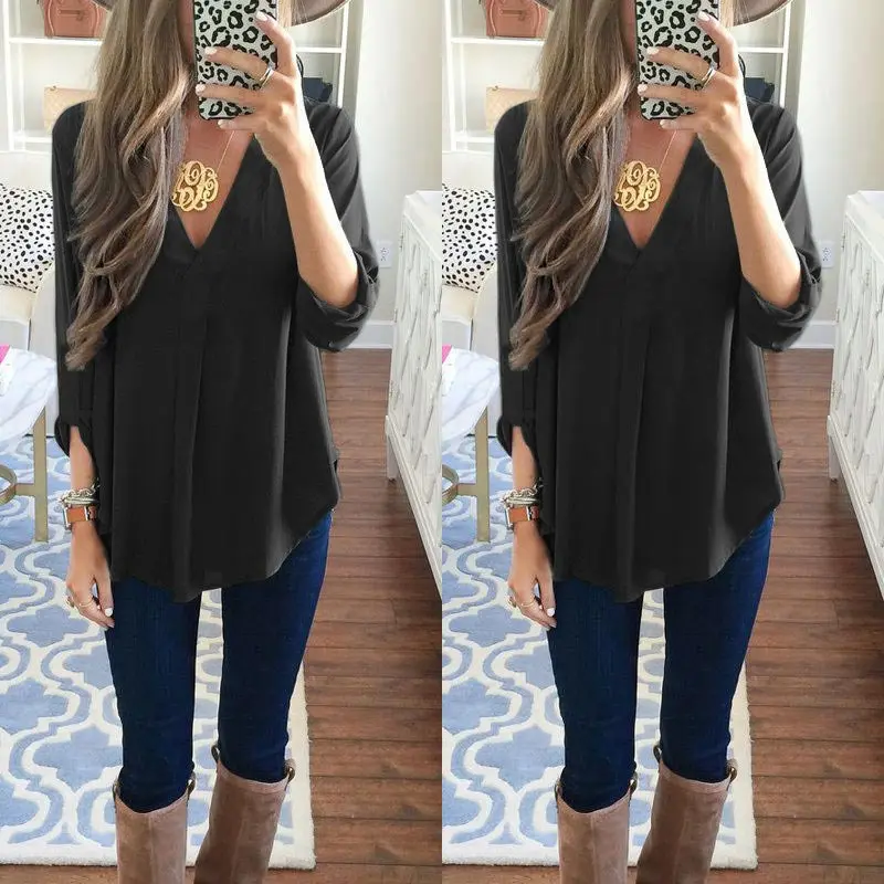 HOT SALE Maternity V-neck chiffon blouse summer fashion casual white shirts loose tops solid color Clothes For Pregnant women