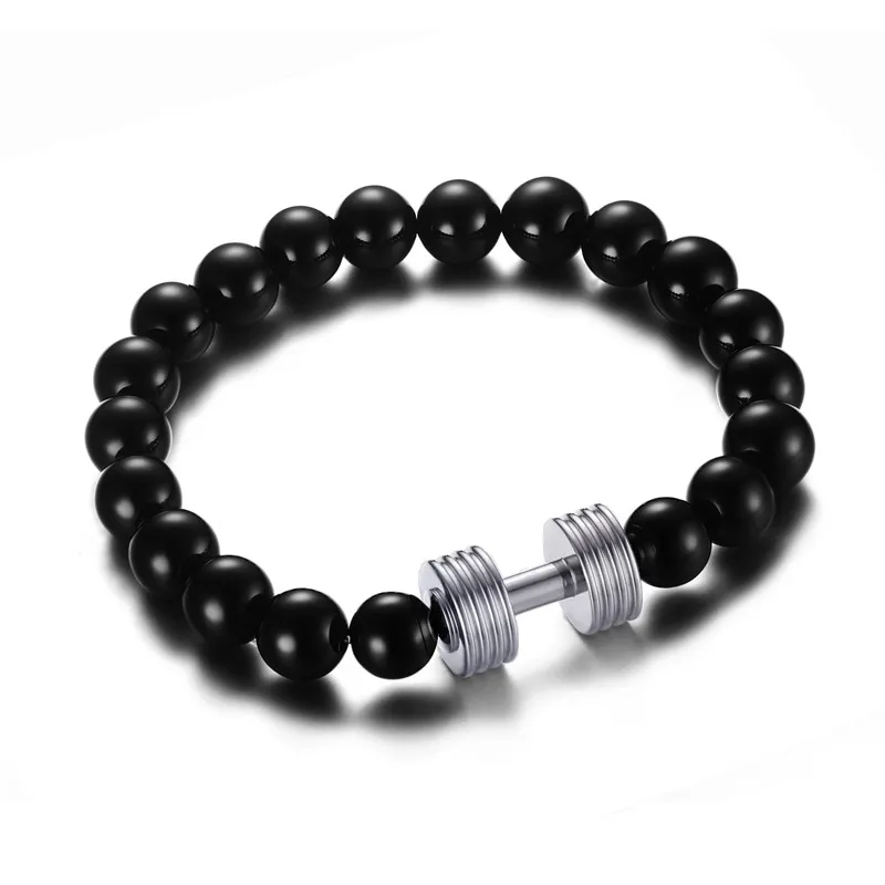 

Stainless Steel Dumbbell Bracelet with Black Beads Chain - Silver, Gold, Rose Gold