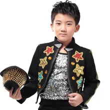 Новое поступление, модные тонкие повседневные Черные Детские джазовые костюмы сценическая одежда, комплект детской одежды с разноцветными блестками в стиле хип-хоп, певица