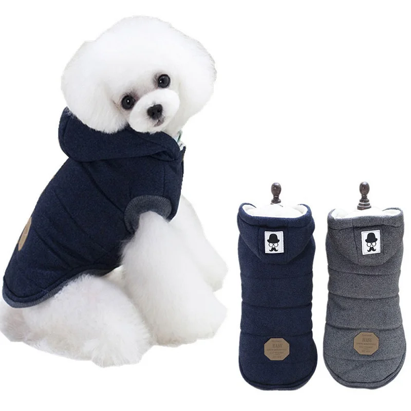

Two legs Winter Dog Clothes Mustache Hoodie Dog Coat cotton warm pet jacket small dogs clothing Blue Gray Color Size S-XXL