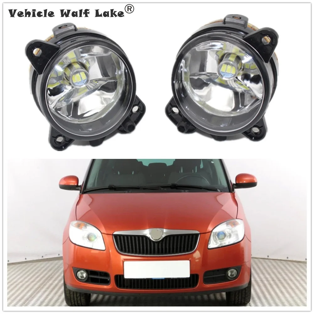 

2 X LED Car Fog Light For Skoda Fabia MK2 5J 2007 2008 2009 2010 Car-styling Front LED DRL Fog Lamp Fog Light With Bulbs