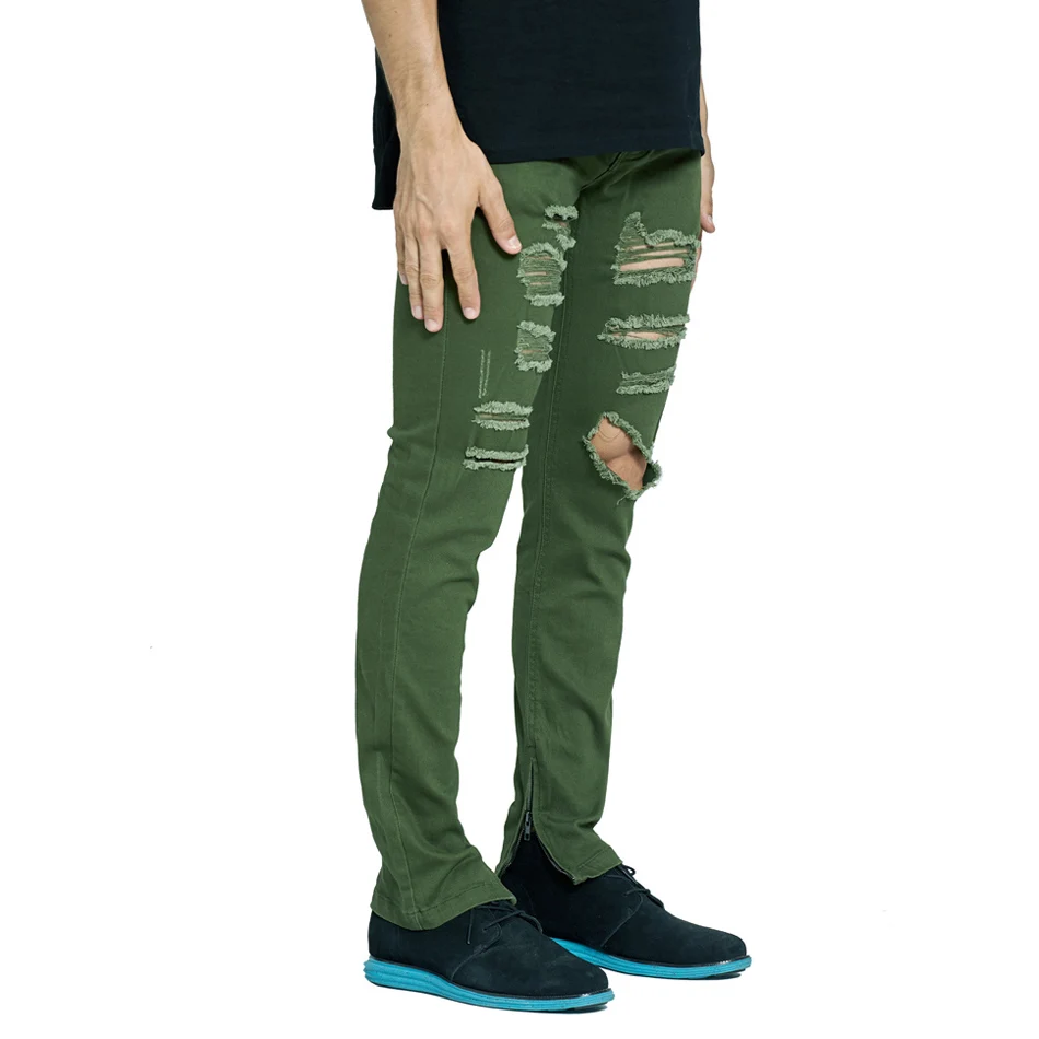Buy Fashion Men Stretch Ripped Destroyed Zipper Jeans
