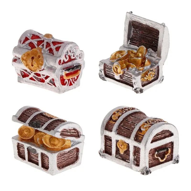 

New Treasure Chest Box Antique Creative Fish Tank Aquarium Decoration Landscape Pirate Gold Coins Home Ornaments Resin Crafts