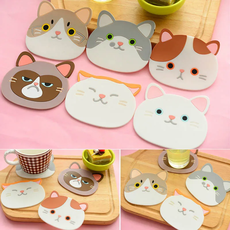 

1 PC Table Pad Silicone Insulation Placemat Cup Bowl Mat Home Decor Durable Cat Pattern Coaster