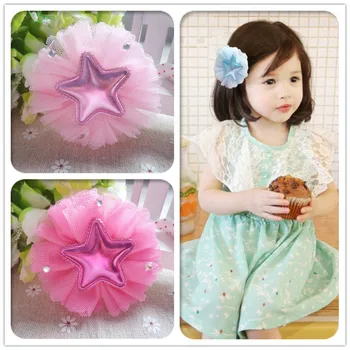 

20pcs/lot Babygirl Birthday Princess PU Star+Lace+diamond Hairclips Headdress Christmas Party Costumes Kids Favor