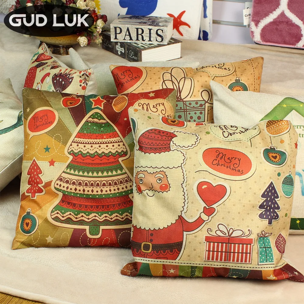 

Christmas Linen Pillowcase elk Santa Claus Christmas present Waists and pillowcases Christmas Decorations Home Decor B6-4240