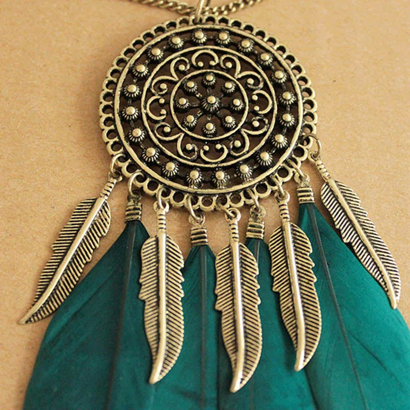 Лучшая Мода ретро богемное перо кулон цепь ожерелье подарок дамская кисточка перо кулон ожерелье ювелирные изделия Чокер