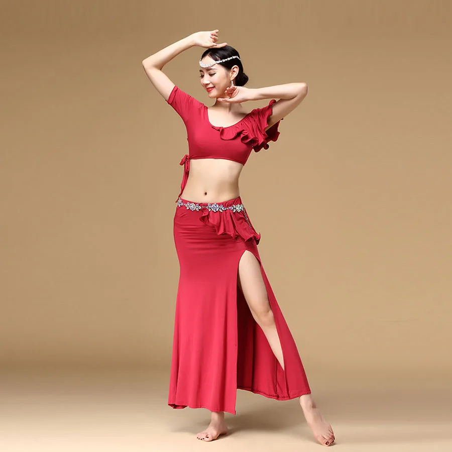 

belly dance costume set skirt outfit dance practice wear Special irregular design Modal Dress Top and Skirt Very comfortable