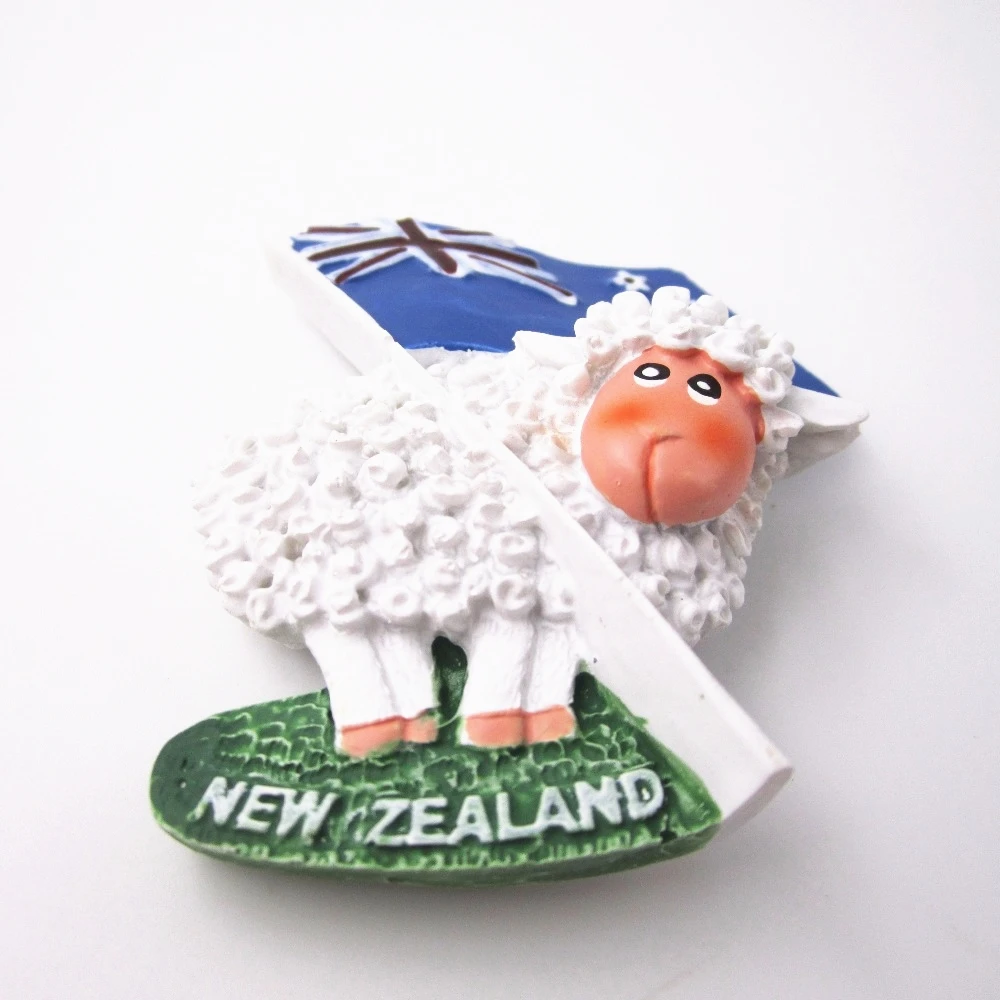 

Cartoon Sheep New Zealand Flag Tourist World Travel Souvenir Refrigerator 3D Resin Decorative Fridge Magnet Stickers Craft Gift