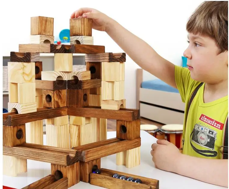 Onshine бренд детской деревянной мрамор строительные блоки/дети мяч Cube Эволюция блоки с английскому языку развивающие игрушки
