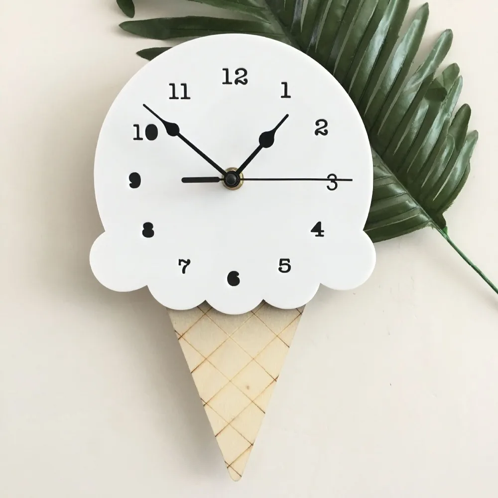 

Colorful Ice Cream Lovely Clock Wall hanging Wood Toys Model Baby Kids Room Furnish Articles INS Child Christmas Birthday Gift