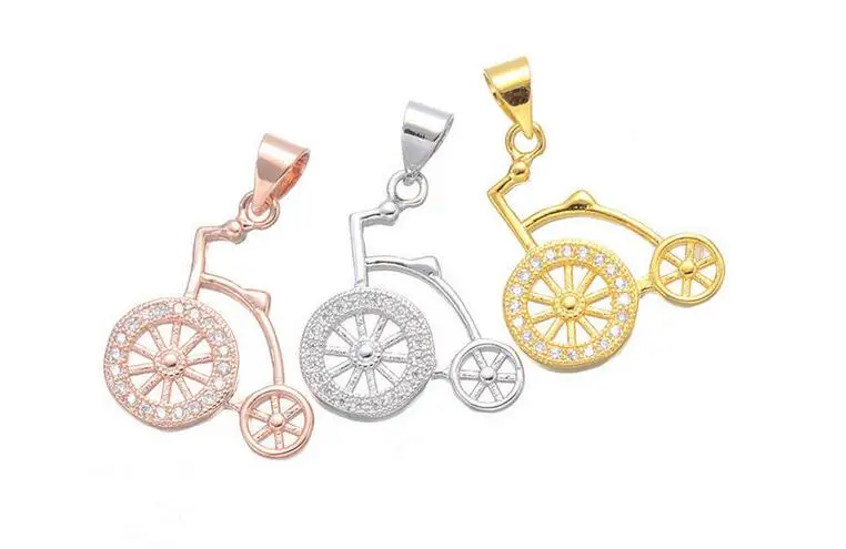 

popular micro pave CZ bicycle copper zircon diy wish necklace charm accessory 3 pieces mp064