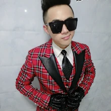 Новые мужские брендовые модные блейзеры, сценический певец, Красный Клетчатый костюм, брюки, костюмы, мужские костюмы размера плюс, пальто, S-5XL
