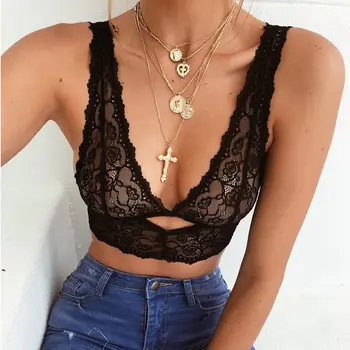 

1PC Women Sexy Slim Deep V Open Bra Lace Embroidery Push Up Strappy Lingerie Shaping Padded Underwear Crop Bra Top Plus Size