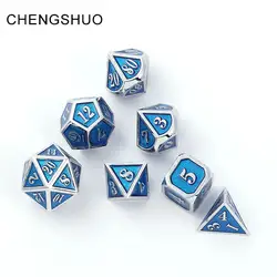 Chengshuo игральные кости DND металла rpg комплект многогранных подземелья Дракон d20 10 8 12 синий настольная игра цинковый сплав серебристый