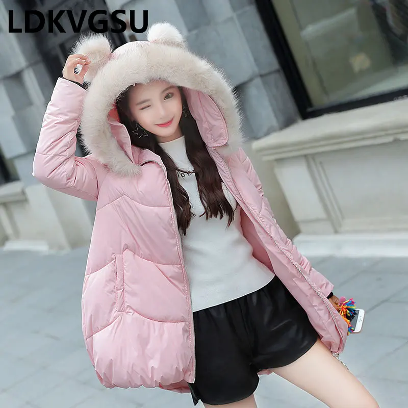 Vers Le A Femme Mignon Survêtement pink long Lâche Doux New Moyen Black Femmes Coton 2018 Is967 Parka Style D'hiver Épaissir Bas ligne Chaud Veste Manteau caramel htQsrd