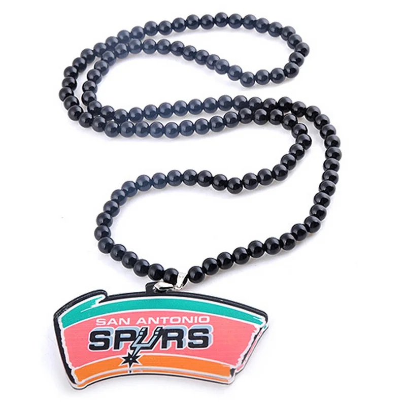 

New Hip Hop Basketball Team Necklace For Men Rock Style Black Beads Long Chain Maxi Pendant Necklace Male Jewelry Boyfriend Gift