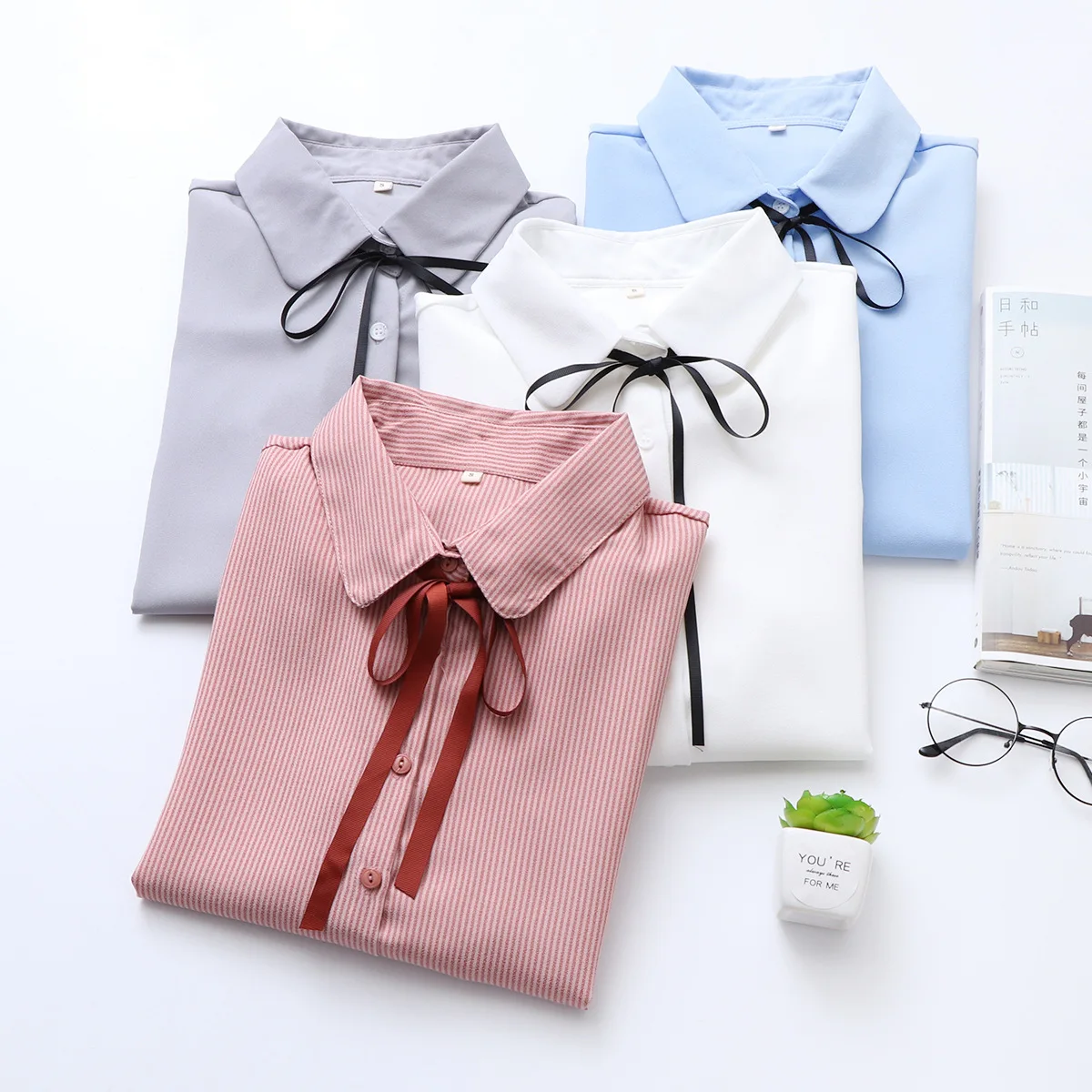 

Bow Chiffon Blouse Women 2019 Autumn Women Shirts Striped Office Lady Blouses Sweet Long Sleeve Tops Shirt Loose Female Blusas
