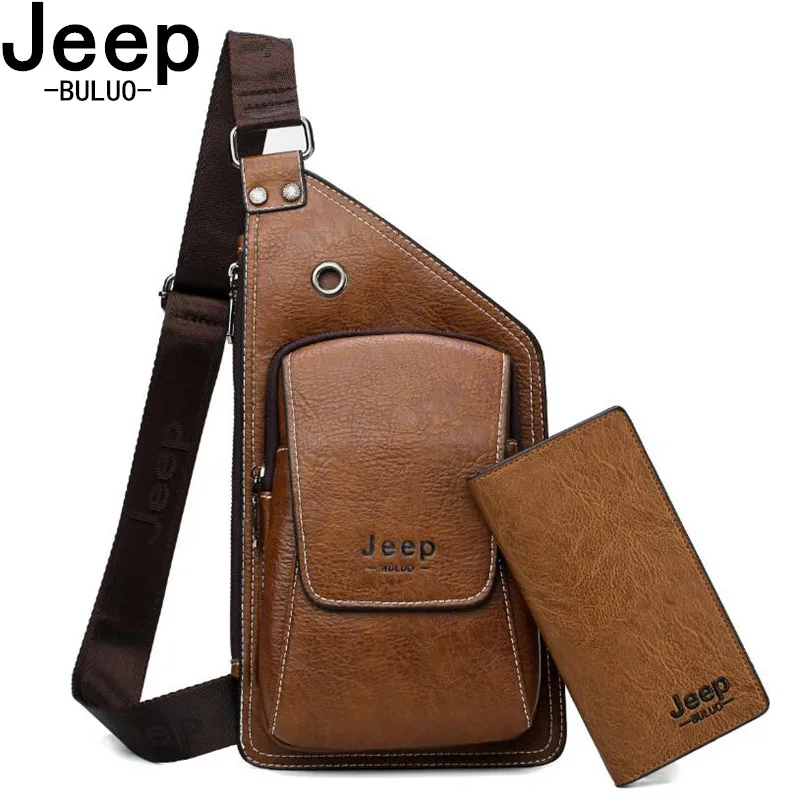 BULUO JEEP Brand Man's Sling Bag High Quality Leather Crossbody Chest