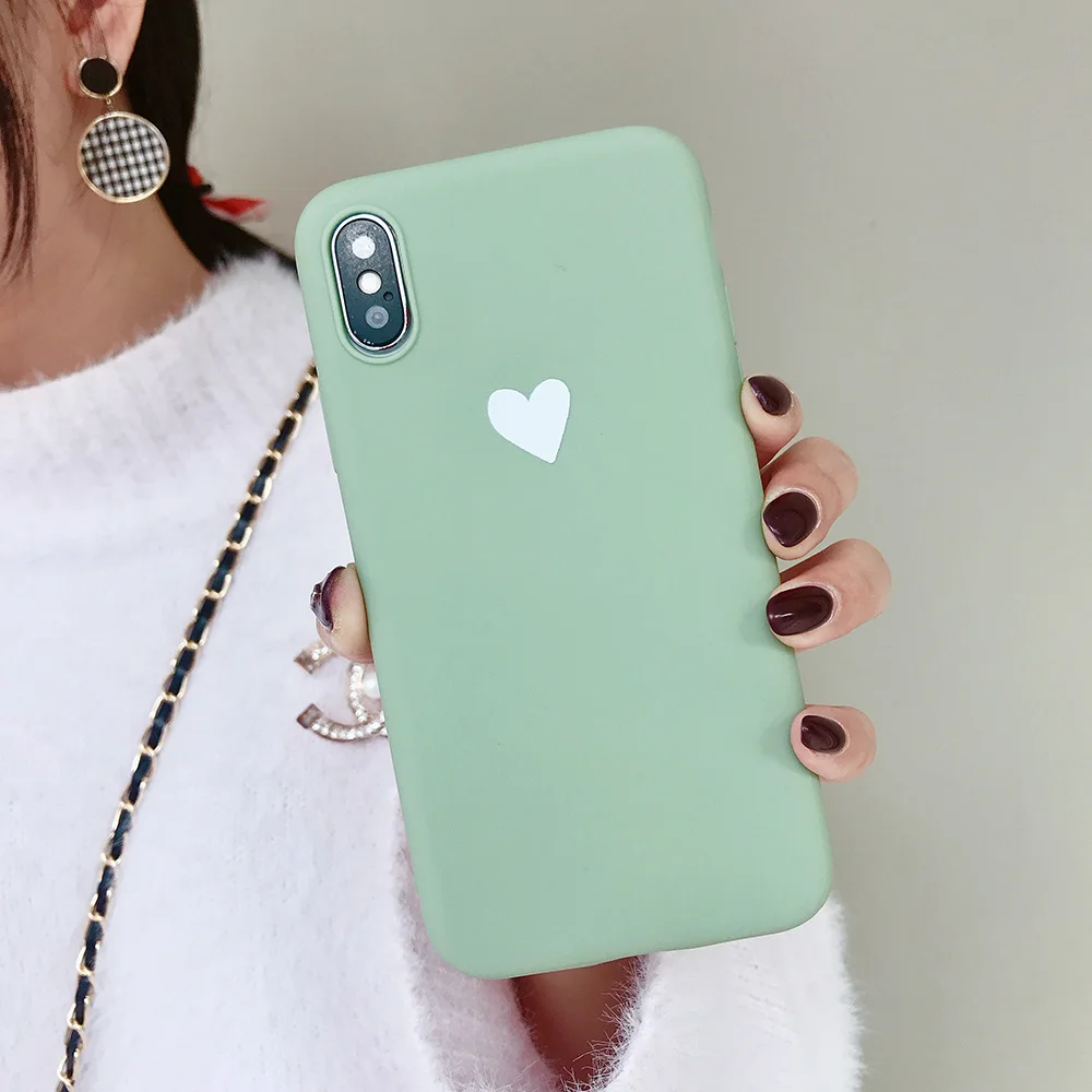 KIPX1073_9_JONSNOW Matte Phone Case For iPhone XR XS Max 6 6S 7 8 Plus 6Plus Candy Color Simple Heart Design Soft TPU Cases Back Cover