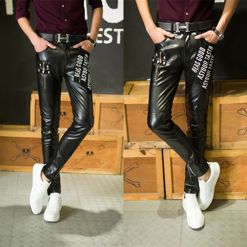 2019 locomotive leather pants male feet leisure trousers vPU leather pants pants v v