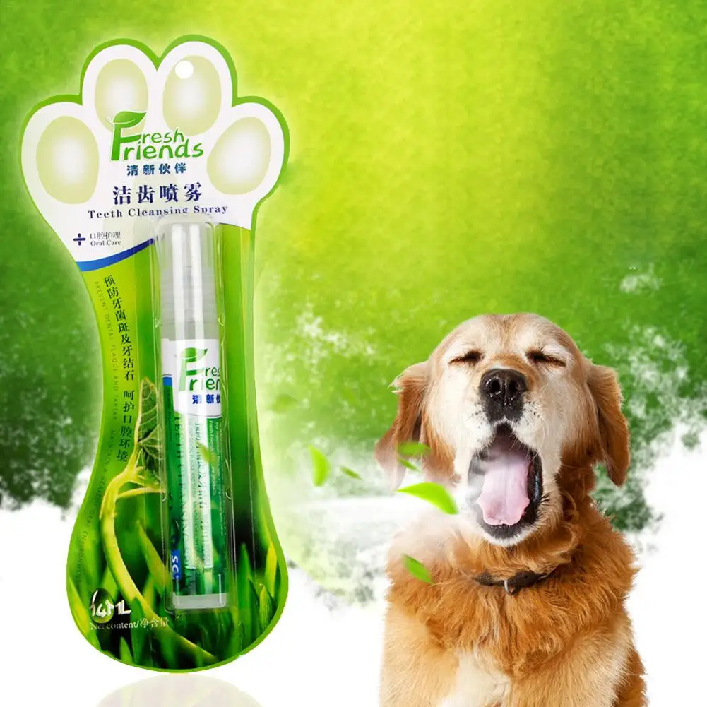 

High Efficient Pet Dental Spray Fresh Smell Remove Odor Prevent Plaque Calculus Pet Tooth Cleaning Mist Clearly For Dog Cat 14ML