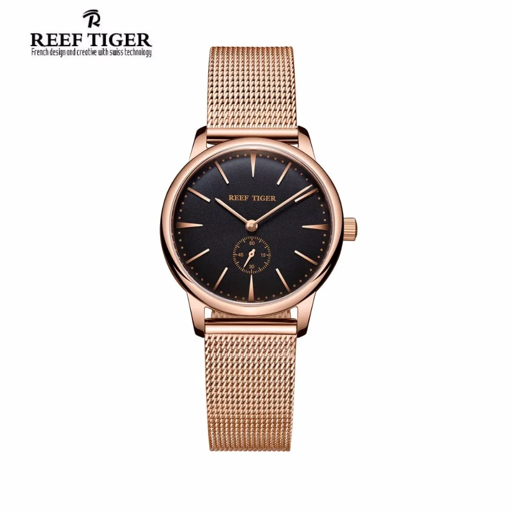 

Reef Tiger Luxury Brand Vintage Watch Reloj Mujer Ultra Thin Quartz Couple Women Rose Gold Tone Analog Watches Relogio Feminino