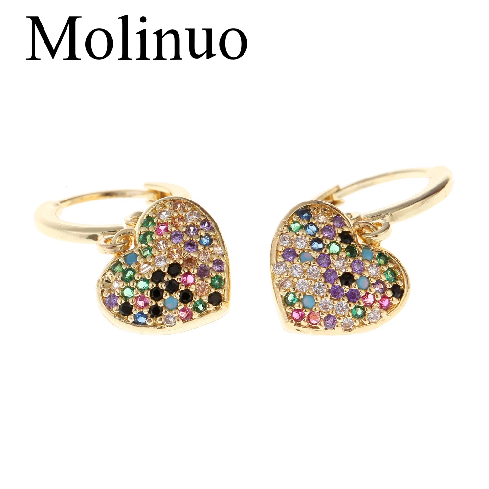 

Molinuo exquisite colorful cubic zirconia Love heart drop earrings charm lovely girl woman dangle earrings 2019 new arrival