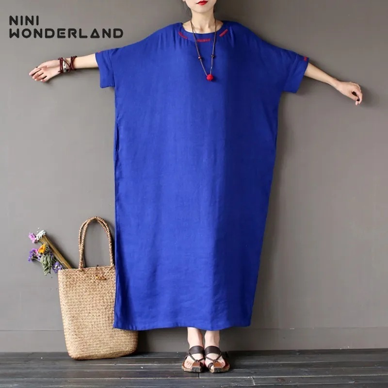 NINI WONDERLAND осеннее платье размера плюс женское классическое хлопковое льняное
