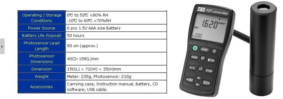 TES-137 измеритель яркости с двойным дисплеем, 4-значный ЖК-дисплей TES137! Новинка