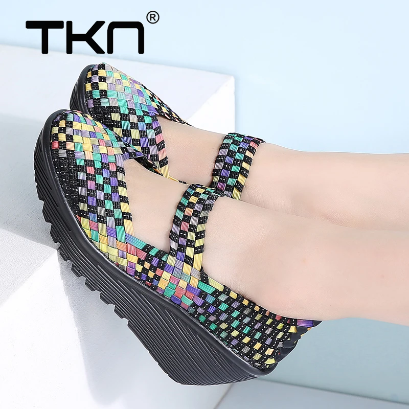Женские босоножки на платформе TKN пляжные плетеные из эластинового волокна