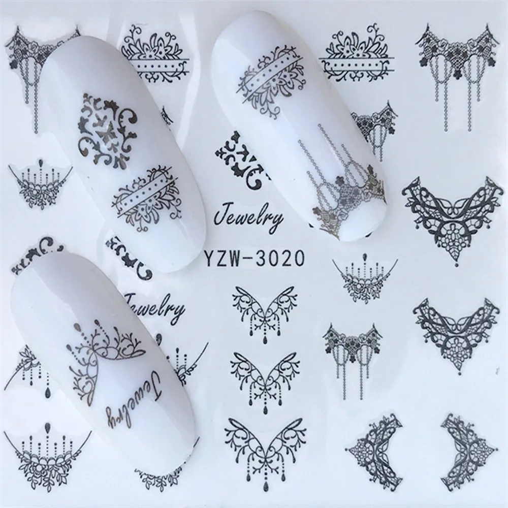 

1 sheet Black Flower Vine Nail Water Sticker Leaf Lace Design Slider Nail Art Decal Beauty Foils Decoration