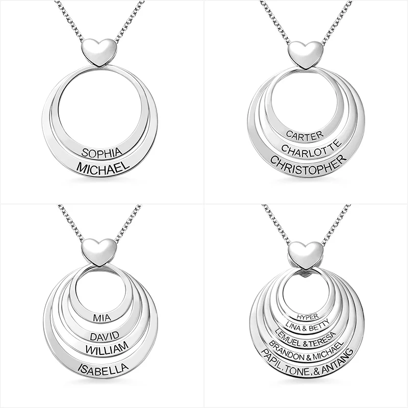Wholesale Family Jewelry Sterling Silver Engraved Circles Necklace With Heart Personalized Name Necklace
Wholesale Family Jewelry Sterling Silver Engraved Circles Necklace With Heart Personalized Name Necklace