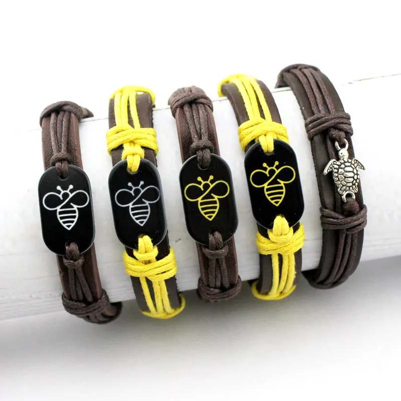 Moda Boho Bee Honeybee Bracciali Maschili Bracciale Avvolgente In Pelle Tartaruga Marina Per Uomo