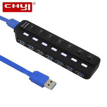 

CHYI USB Hub 3.0 High Speed 5Gbps 7 Port USB 3.0 Hub With AU UK EU US Power Adapter Multi USB Splitter For Laptop Accessories