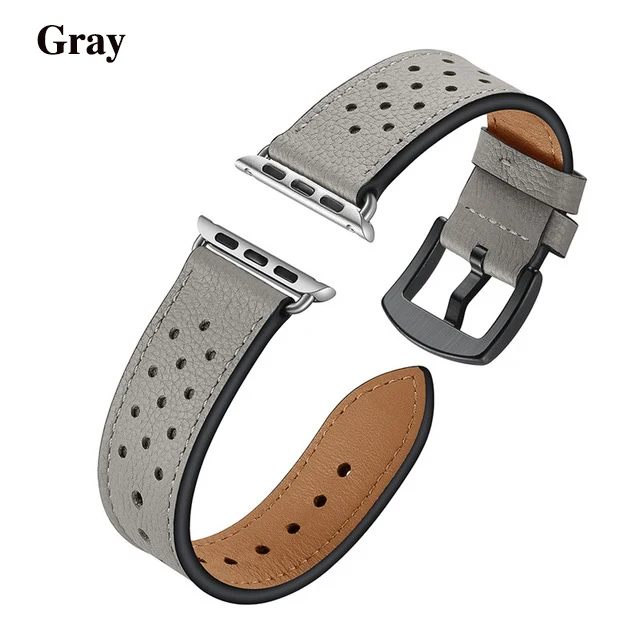 6 Colors Leather Replacement Watch Strap For Apple Watch Band 42mm 38mm 44mm 42mm Women Men Bracelet Band for iWatch 1 2 3 4 5 - Цвет ремешка: gray