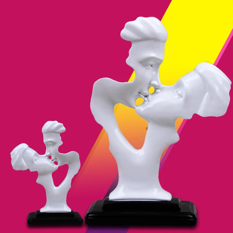 Поцелуй Свадебные Творческий пары абстракционистские статуэтки скульптурные украшения дома украшает продукт изделия из смолы ремесла - Цвет: Белый