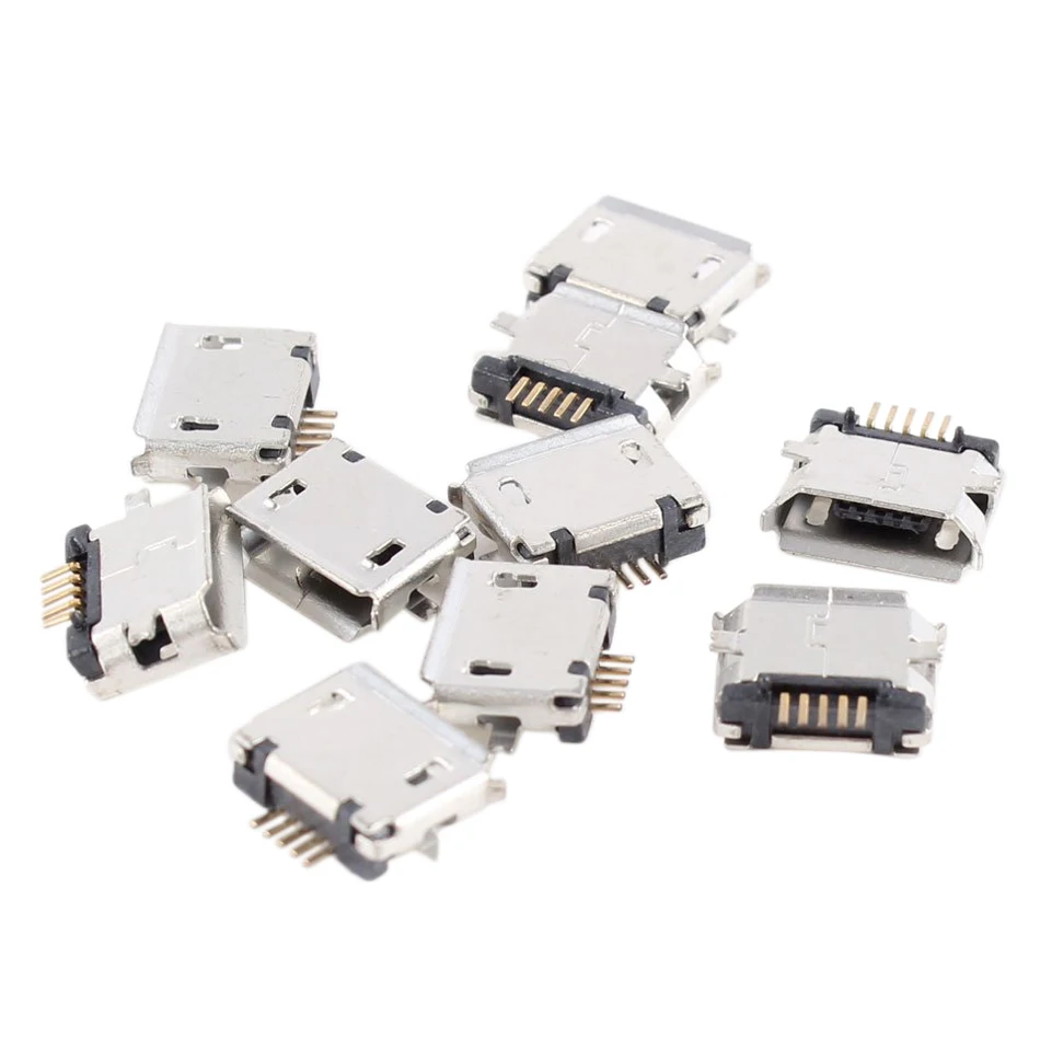 

Promotion! 10 Pcs Micro USB Type B Female Socket 180 Degree 5-Pin SMD SMT Soldering Jack