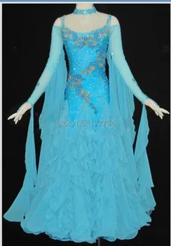 

High Quality Women 8 Colors S-XXL Spandex Long Sleeves Gauze Hem Modern Dance Dress Ballroom Dance Dress Women Modern B-0227