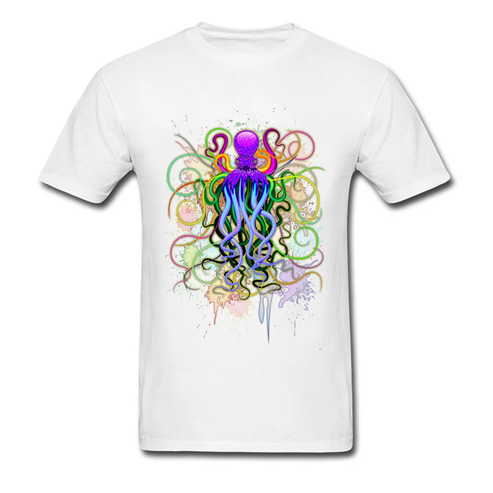 Octopus Psychedelic Luminescence New Design Short Sleeve Funny T Shirt 100% Cotton Crewneck Men's Tops Shirts Tee-Shirts Summer Octopus Psychedelic Luminescence white