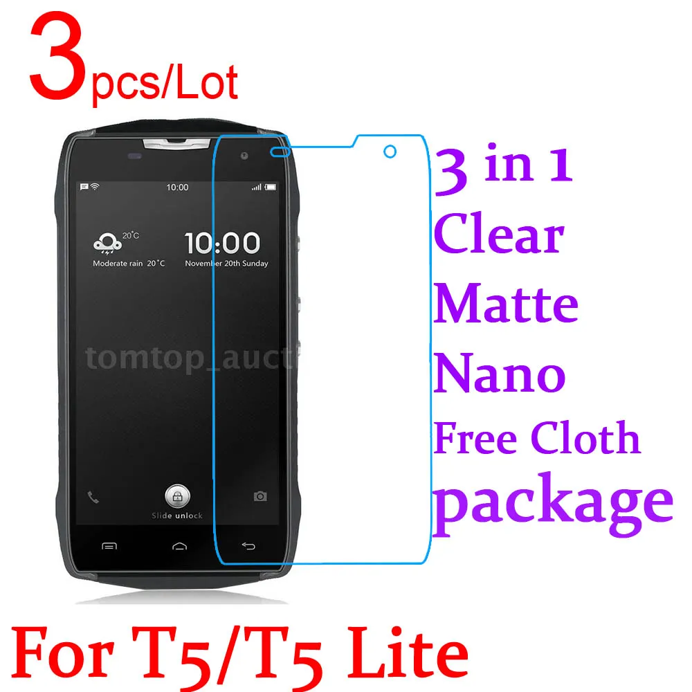 

3pcs/Lot Triple Combination Ultra Clear Matte Nano LCD Screen Protector Cover for Doogee T5 T5 Lite T5S Protective Film+Pack