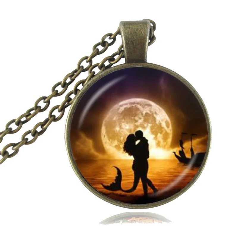  Mermaid Danced in Moon Key Necklace Sea-Maid Jewelry Fantasy  Key Pendant Glass Cabochon Key Necklace Handmade Ocean Jewellery-MT147 (W1)  : Office Products